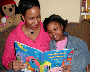 Mother and daughter reading together